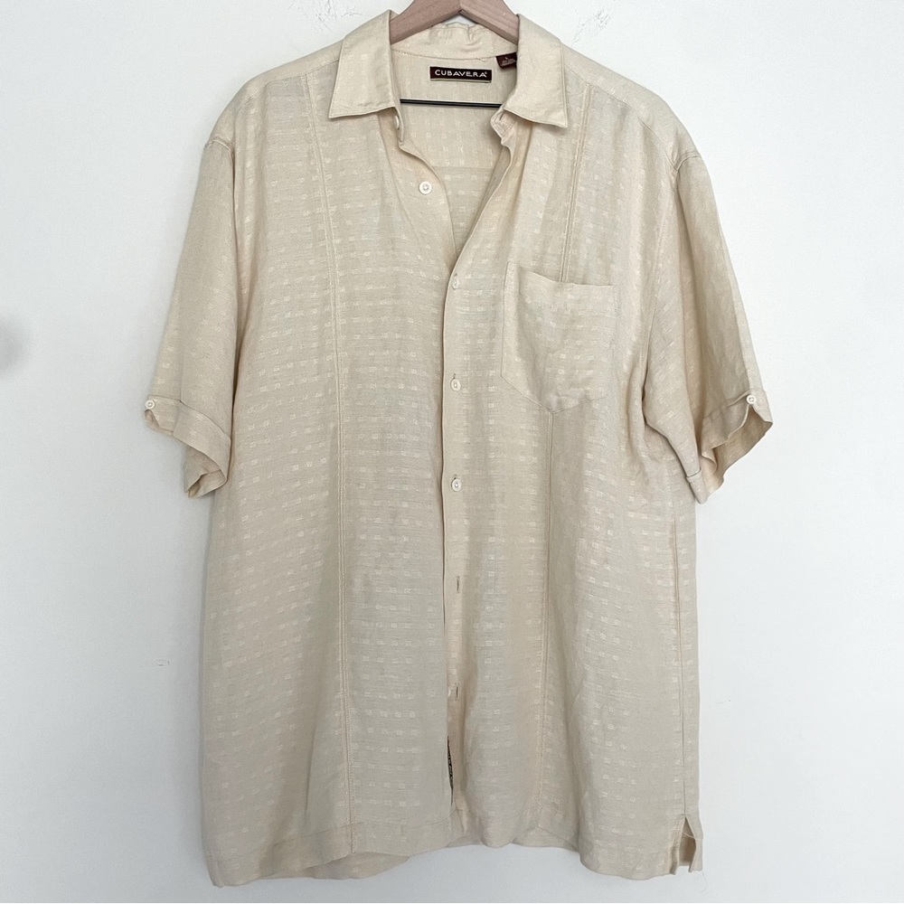 Cubavera Men’s Linen Blend Button Up Short Sleeve Yellow Shirt Size Large